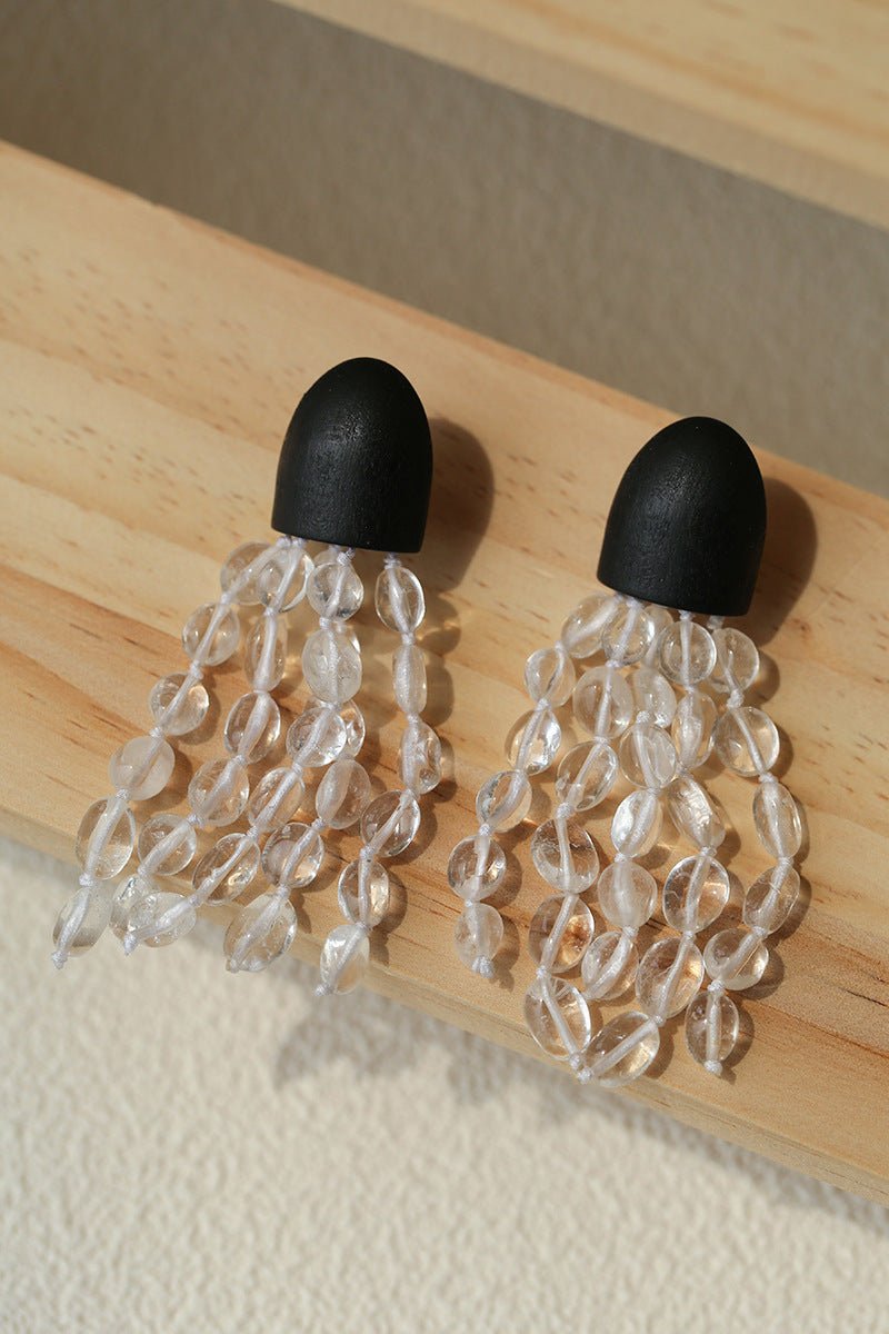 Original Black Wood Gemstone Tassel Earrings - floysun
