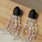Original Black Wood Gemstone Tassel Earrings - floysun
