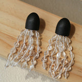 Original Black Wood Gemstone Tassel Earrings - floysun