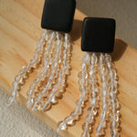 Original Black Wood Gemstone Tassel Earrings - floysun