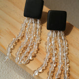 Original Black Wood Gemstone Tassel Earrings - floysun