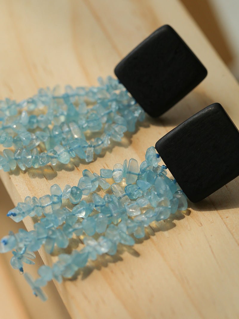 Original Black Wood Gemstone Tassel Earrings - floysun