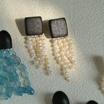 Original Black Wood Gemstone Tassel Earrings - floysun