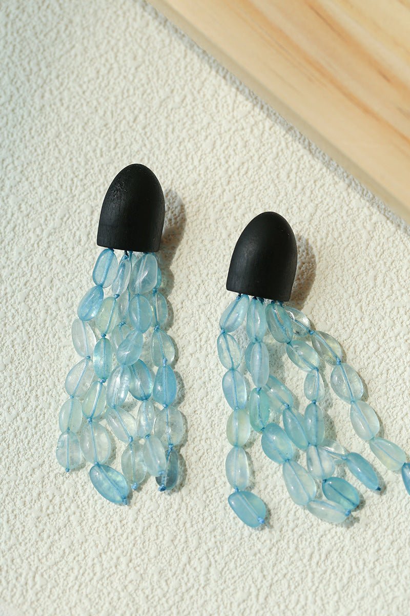 Original Black Wood Gemstone Tassel Earrings - floysun