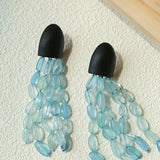 Original Black Wood Gemstone Tassel Earrings - floysun