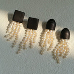 Original Black Wood Gemstone Tassel Earrings - floysun