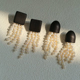 Original Black Wood Gemstone Tassel Earrings - floysun