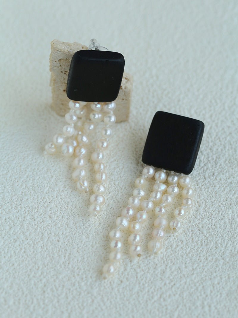 Original Black Wood Gemstone Tassel Earrings - floysun