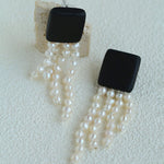 Original Black Wood Gemstone Tassel Earrings - floysun