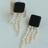 Original Black Wood Gemstone Tassel Earrings - floysun