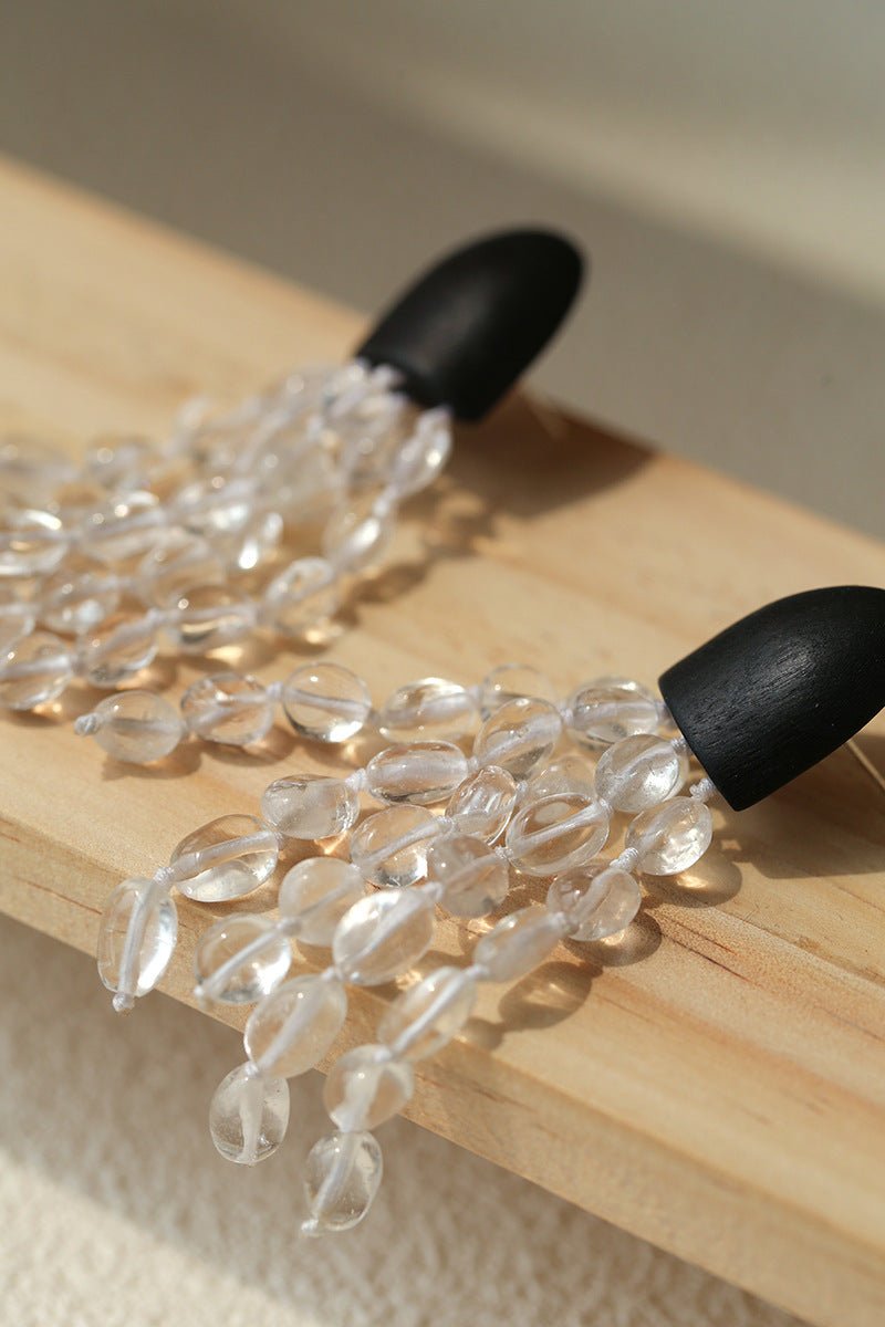 Original Black Wood Gemstone Tassel Earrings - floysun