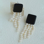 Original Black Wood Gemstone Tassel Earrings - floysun