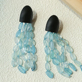 Original Black Wood Gemstone Tassel Earrings - floysun