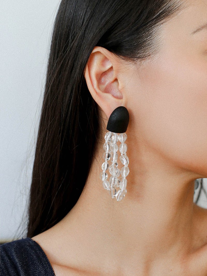 Original Black Wood Gemstone Tassel Earrings - floysun