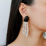 Original Black Wood Gemstone Tassel Earrings - floysun