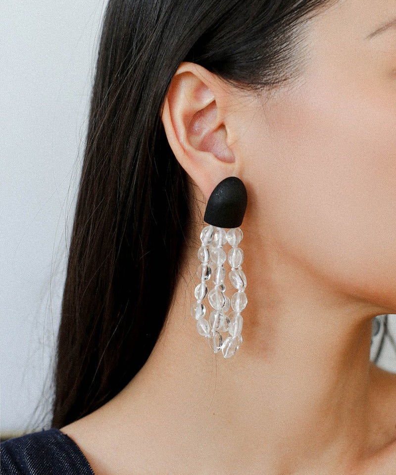 Original Black Wood Gemstone Tassel Earrings - floysun