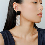 Original Black Wood Gemstone Tassel Earrings - floysun