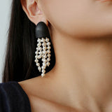 Original Black Wood Gemstone Tassel Earrings - floysun