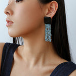 Original Black Wood Gemstone Tassel Earrings - floysun