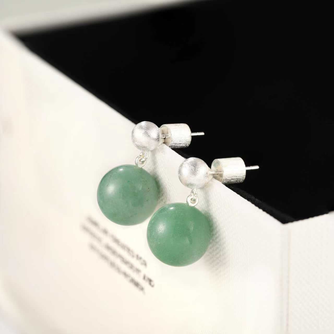 Original Brushed S925 Silver & Green Aventurine Drop Earrings - floysun