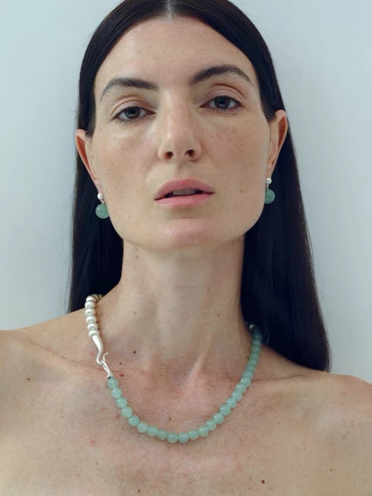 Original Brushed S925 Silver & Green Aventurine Drop Earrings - floysun