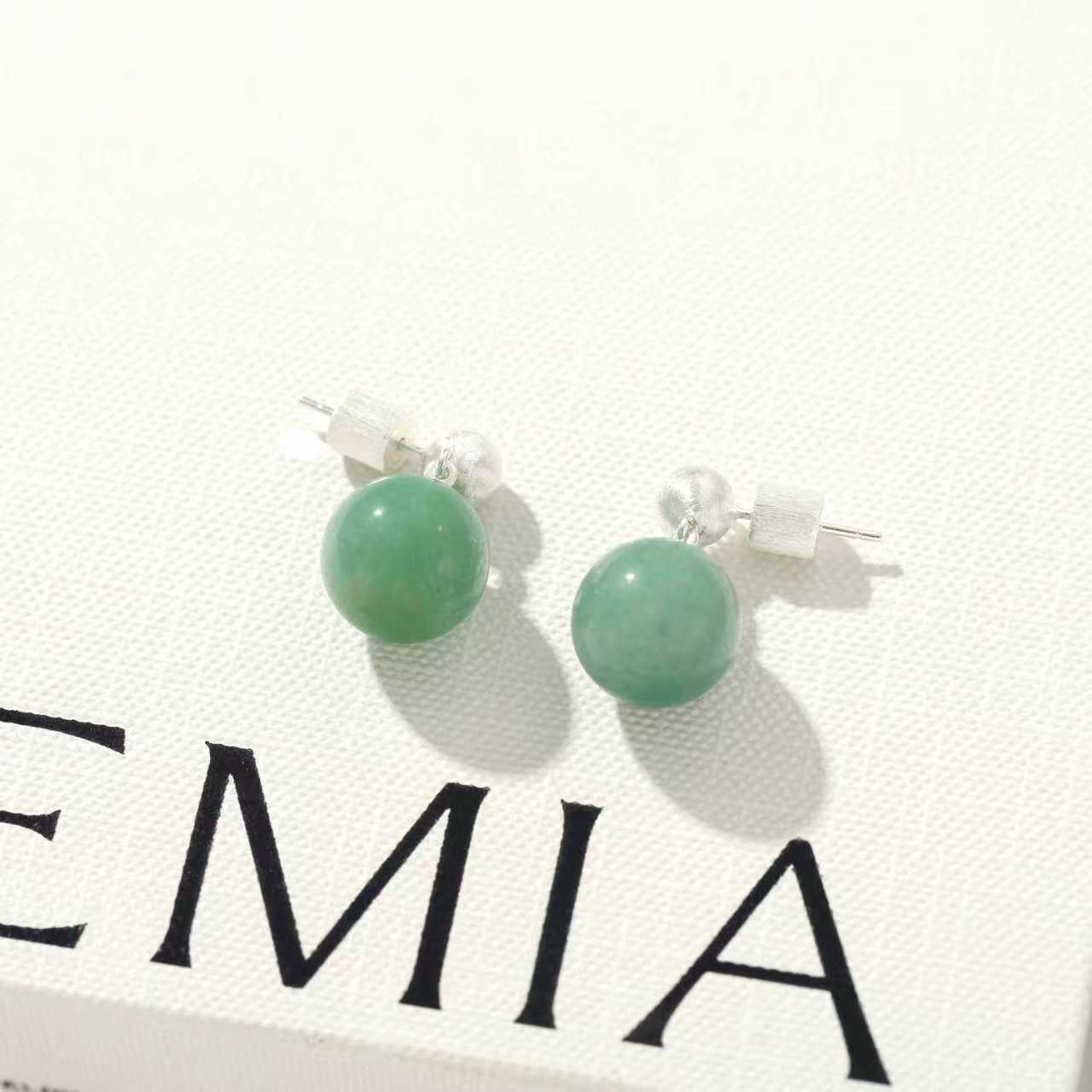 Original Brushed S925 Silver & Green Aventurine Drop Earrings - floysun