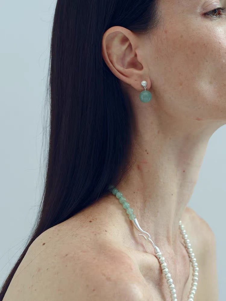 Original Brushed S925 Silver & Green Aventurine Drop Earrings - floysun
