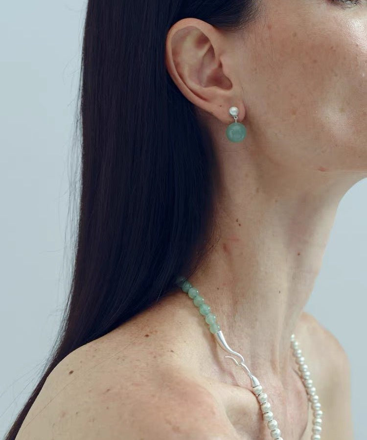 Original Brushed S925 Silver & Green Aventurine Drop Earrings - floysun
