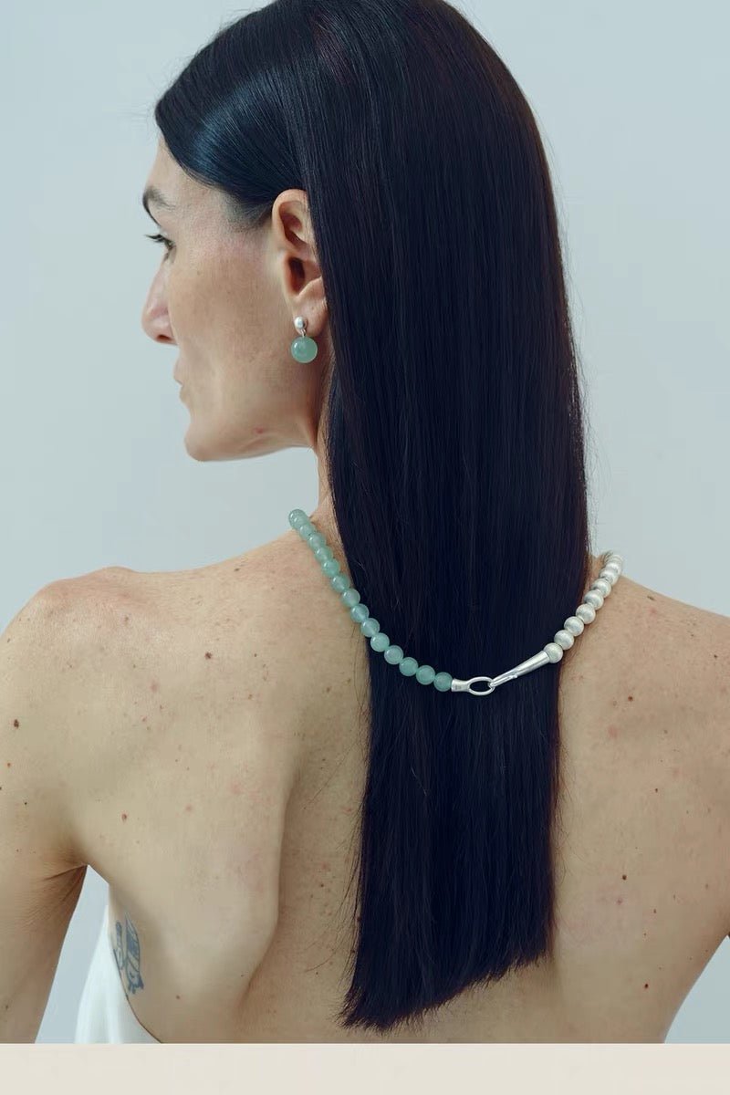Original Brushed S925 Silver & Green Aventurine Drop Earrings - floysun