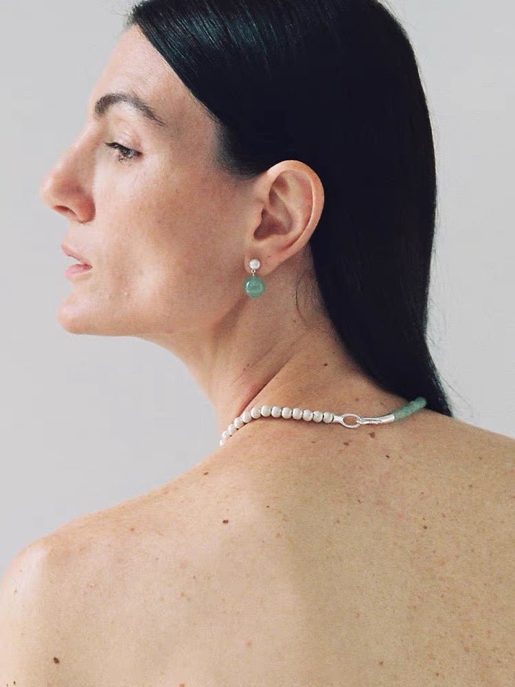 Original Brushed S925 Silver & Green Aventurine Drop Earrings - floysun