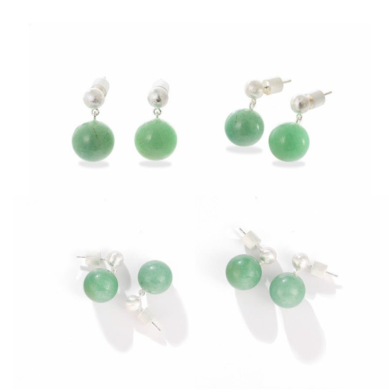 Original Brushed S925 Silver & Green Aventurine Drop Earrings - floysun