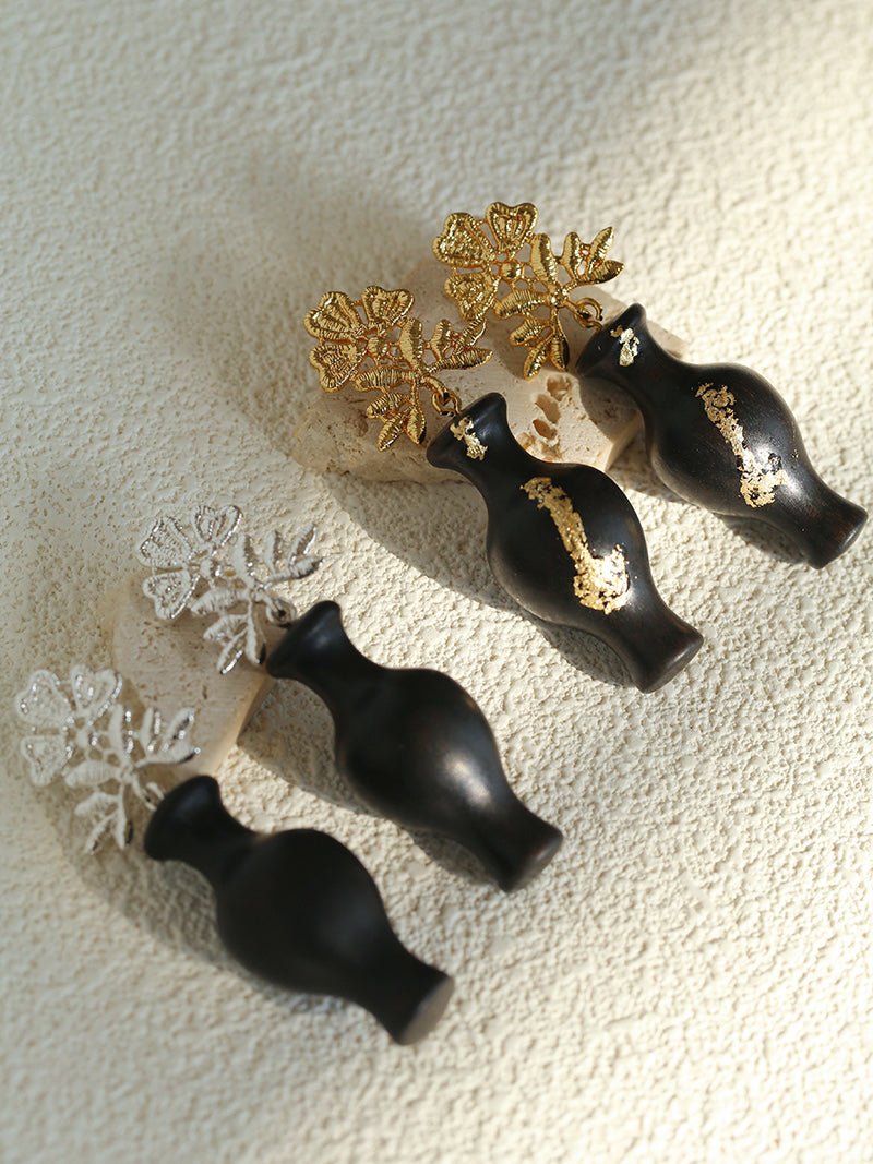 Original Design – Ebony Vase & Lace Vintage Aesthetic Earrings - floysun