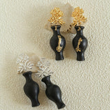 Original Design – Ebony Vase & Lace Vintage Aesthetic Earrings - floysun