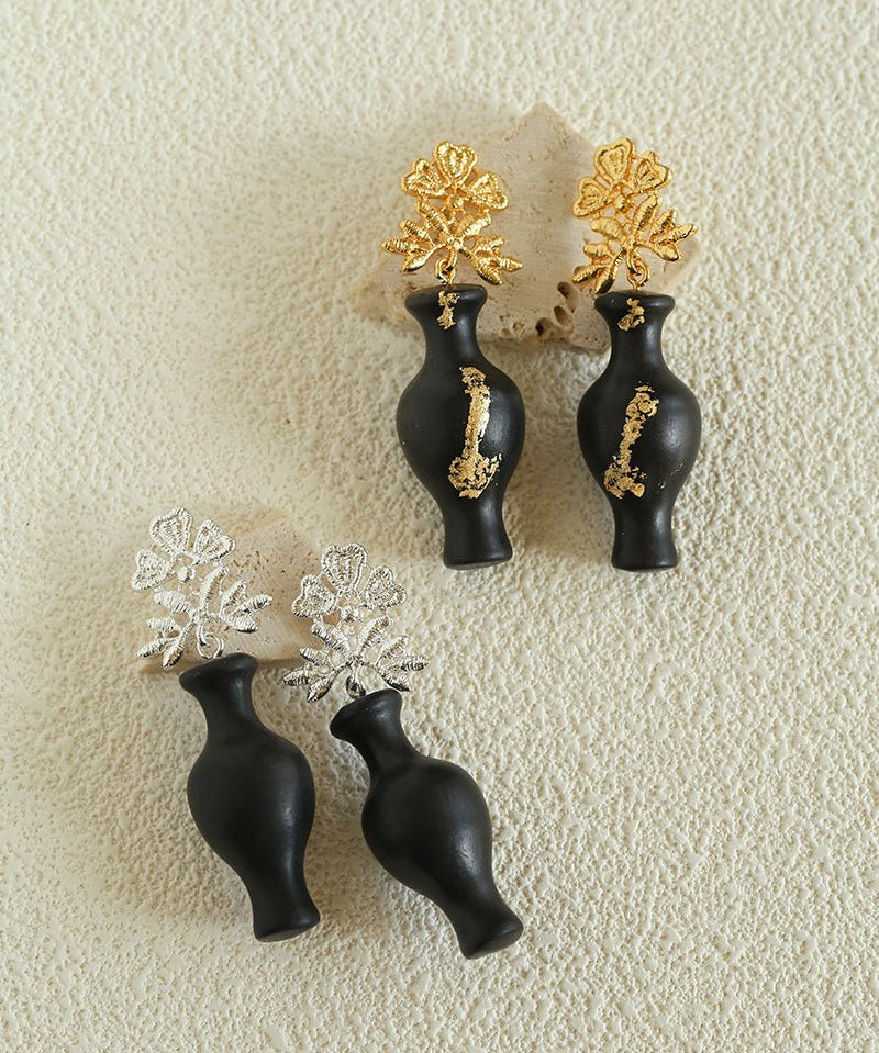 Original Design – Ebony Vase & Lace Vintage Aesthetic Earrings - floysun