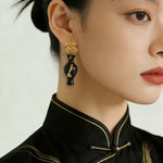 Original Design – Ebony Vase & Lace Vintage Aesthetic Earrings - floysun