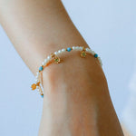Original Design Freshwater Pearl & Blue Turquoise Tiny Flower Beaded Bracelet - floysun