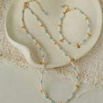 Original Design Freshwater Pearl & Blue Turquoise Tiny Flower Beaded Bracelet - floysun