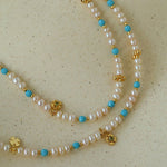 Original Design Freshwater Pearl & Blue Turquoise Tiny Flower Pendant Necklace - floysun