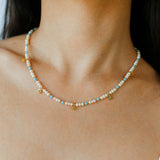 Original Design Freshwater Pearl & Blue Turquoise Tiny Flower Pendant Necklace - floysun