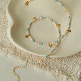 Original Design Freshwater Pearl & Blue Turquoise Tiny Flower Pendant Necklace - floysun