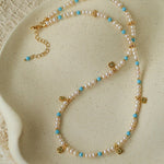 Original Design Freshwater Pearl & Blue Turquoise Tiny Flower Pendant Necklace - floysun