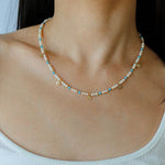 Original Design Freshwater Pearl & Blue Turquoise Tiny Flower Pendant Necklace - floysun