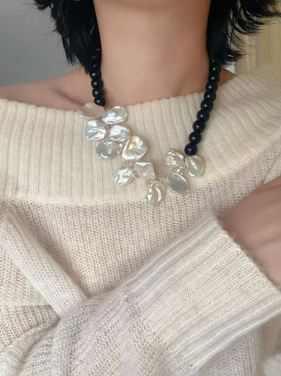 Original Designer Petal Pearl Statement Necklace - floysun