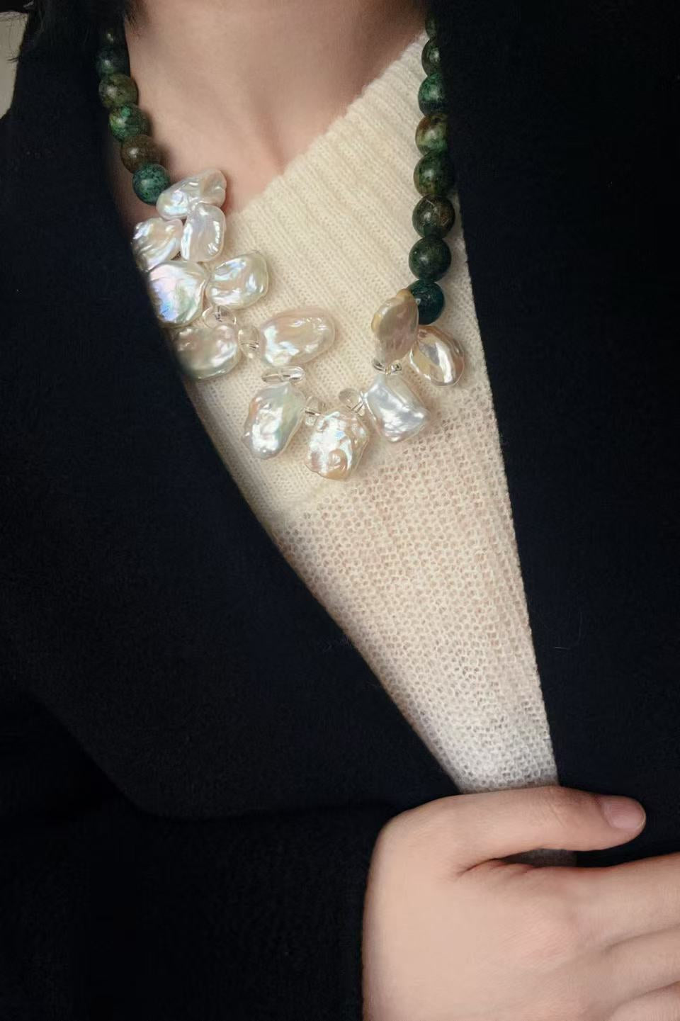 Original Designer Petal Pearl Statement Necklace - floysun