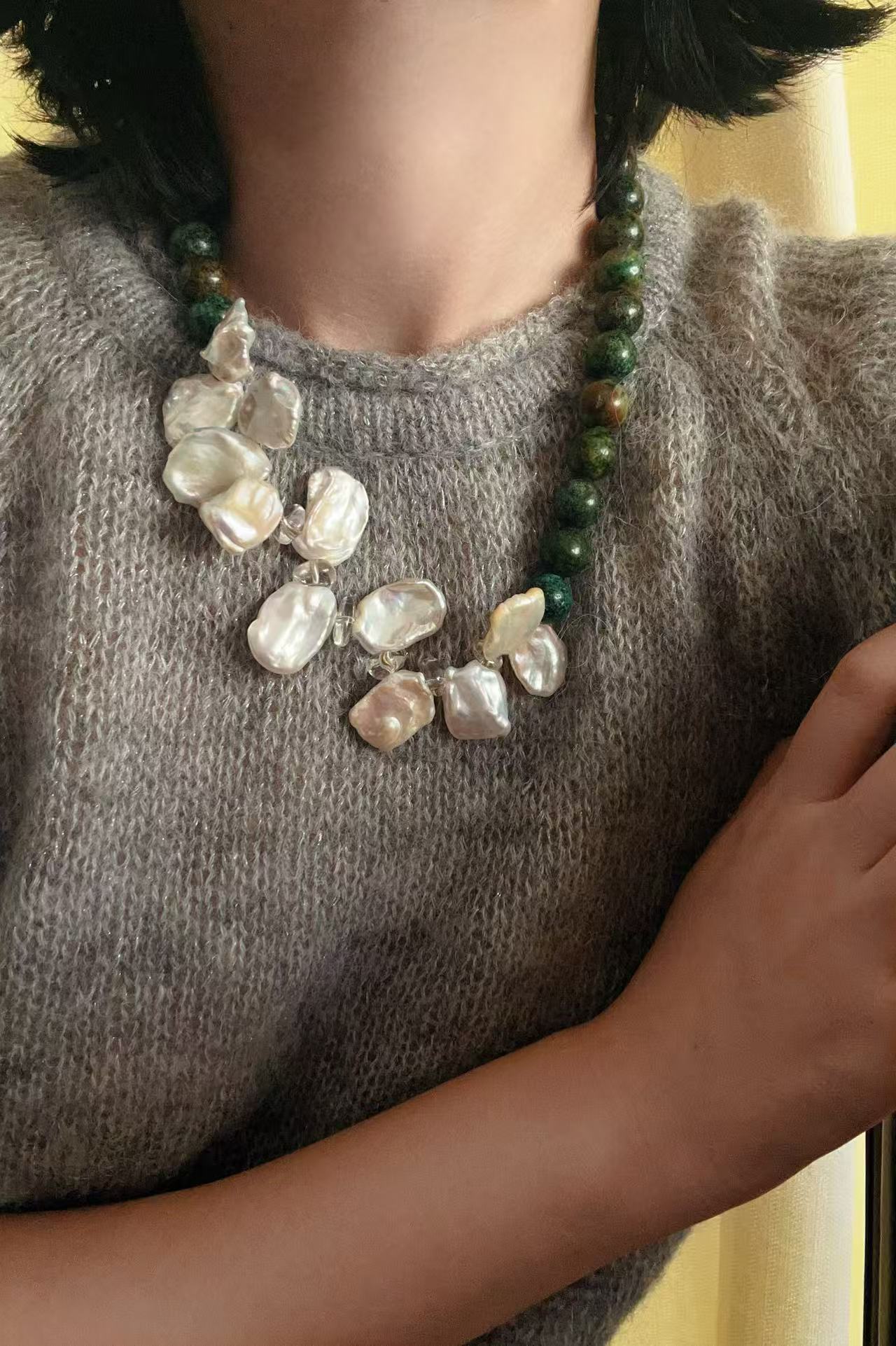 Original Designer Petal Pearl Statement Necklace - floysun