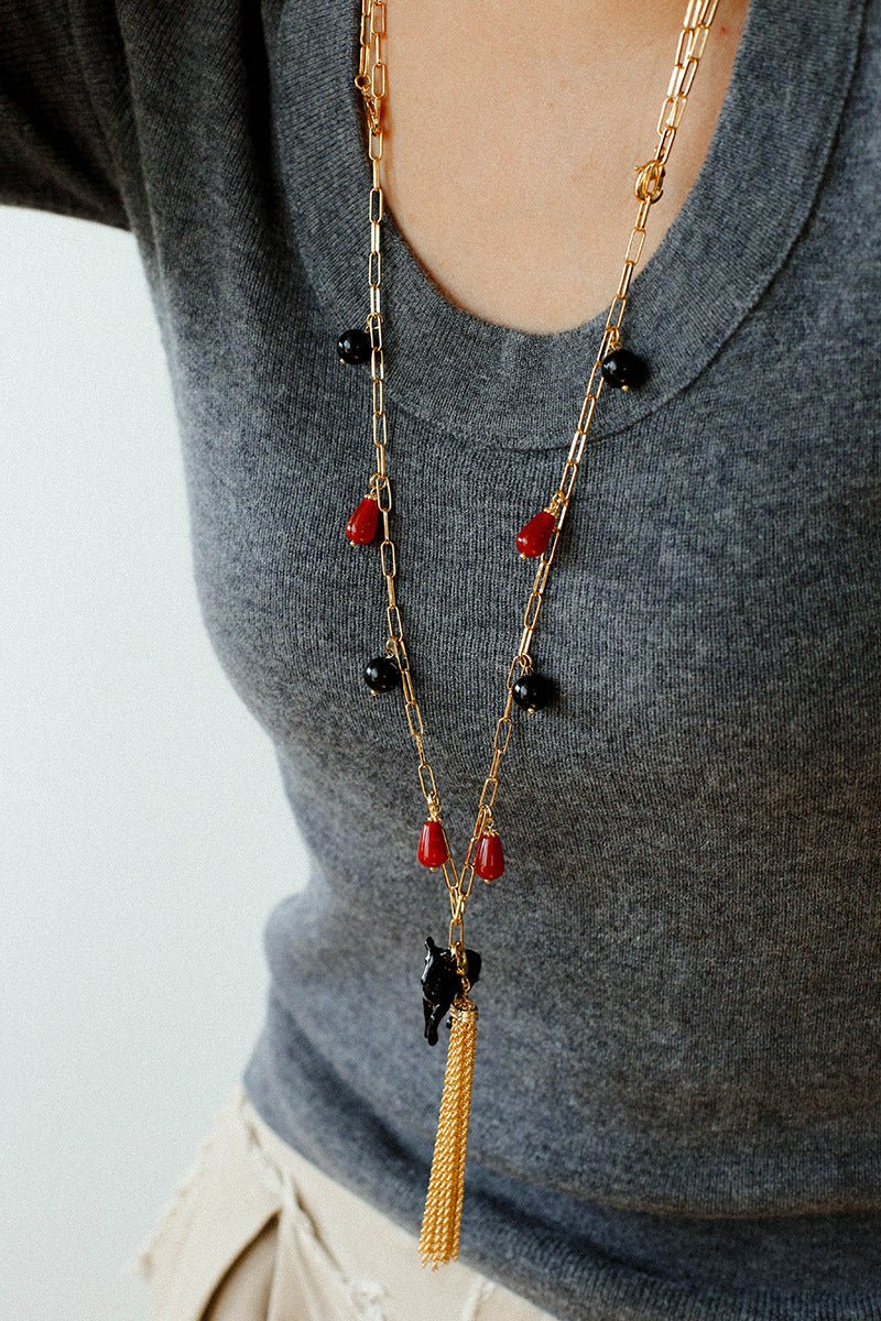 Original Enamel Horse Tassel Back Necklace - floysun