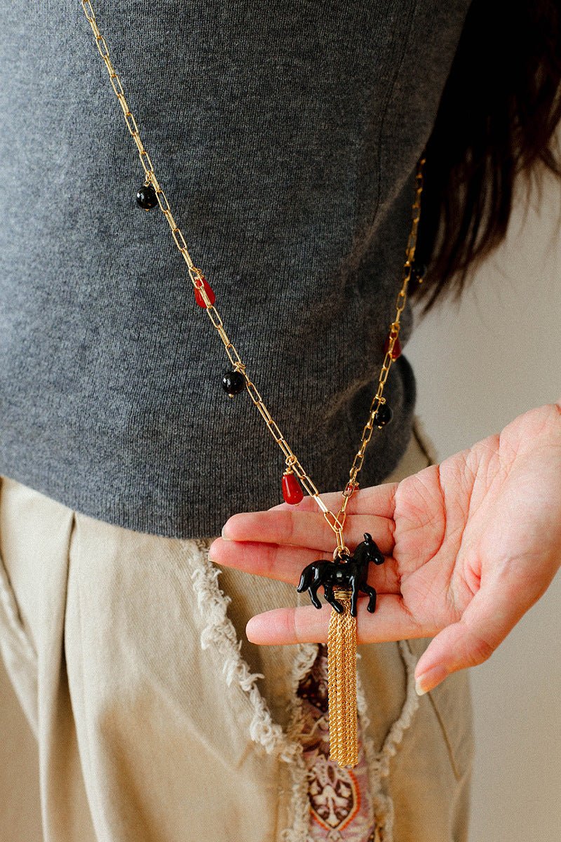 Original Enamel Horse Tassel Back Necklace - floysun