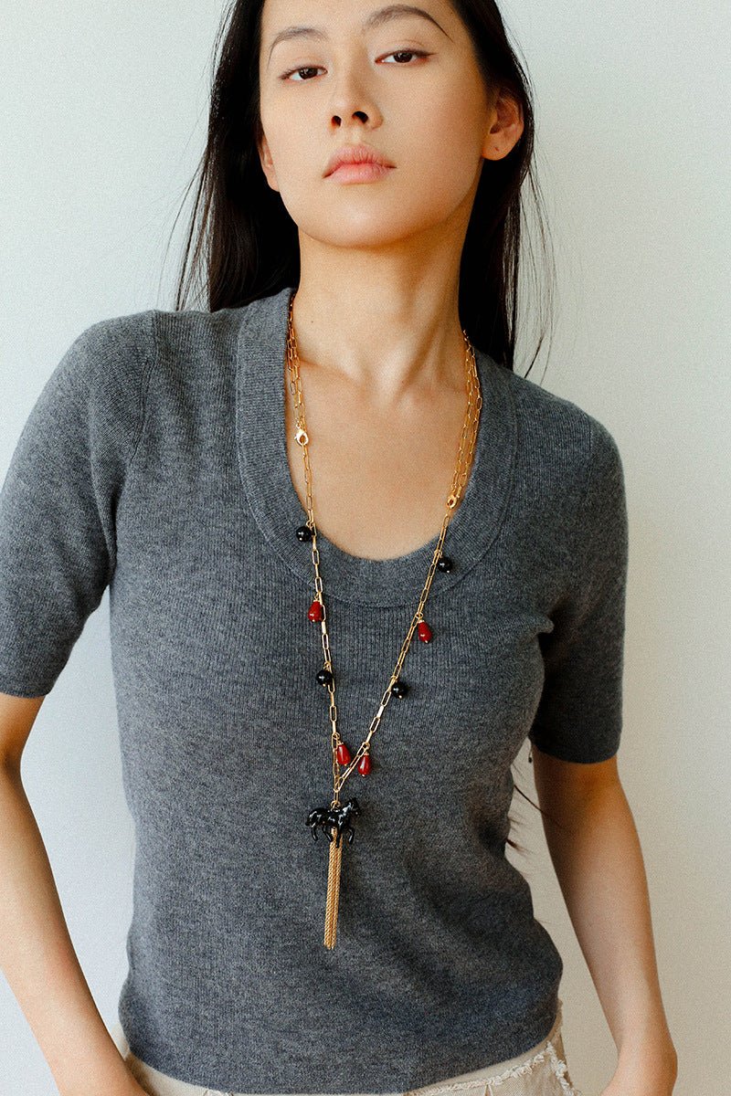 Original Enamel Horse Tassel Back Necklace - floysun