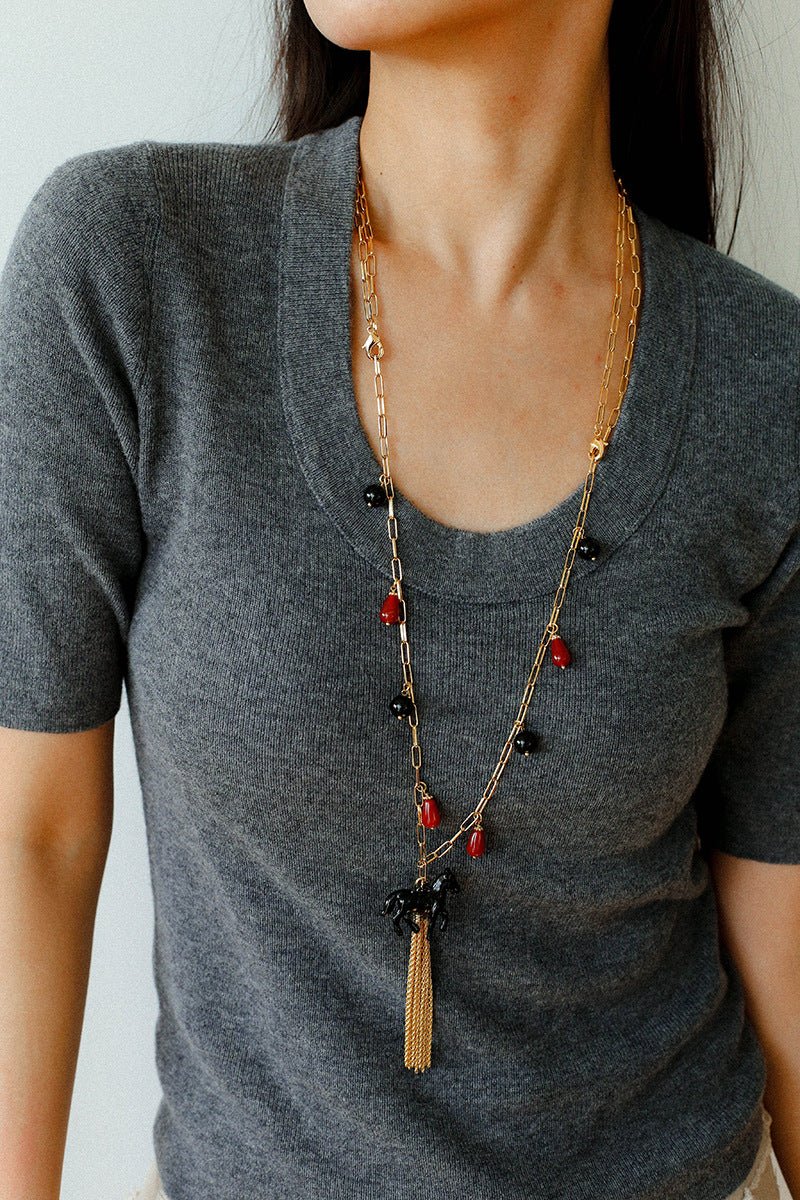 Original Enamel Horse Tassel Back Necklace - floysun