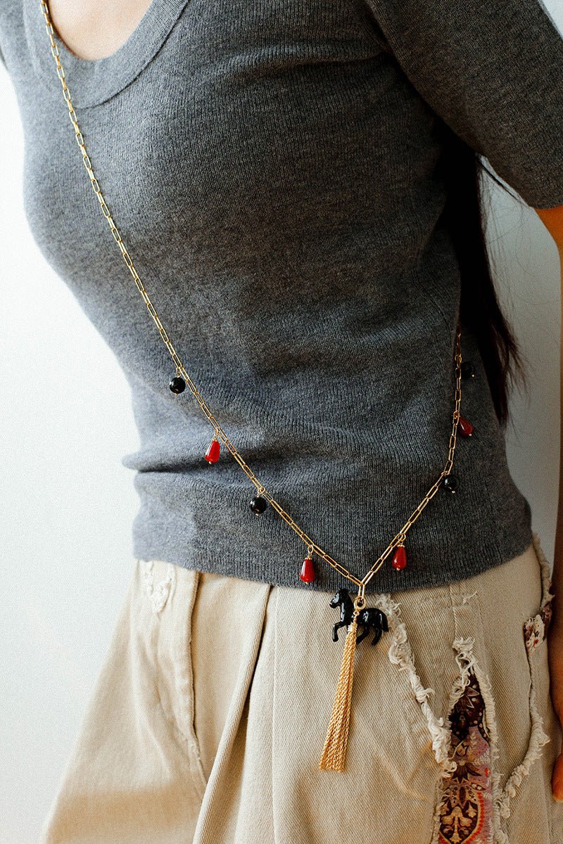 Original Enamel Horse Tassel Back Necklace - floysun